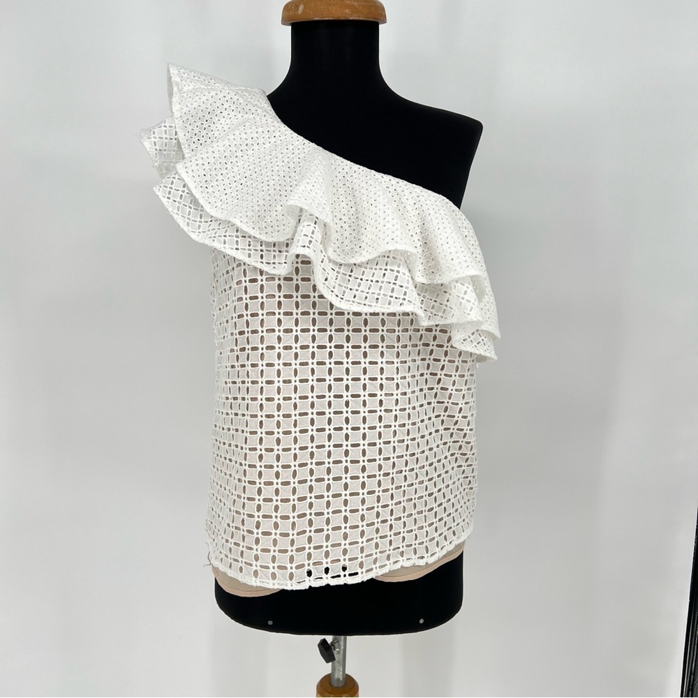 J. Crew One Shoulder Ruffle‎ Eyelet Top - Picture 3 of 15